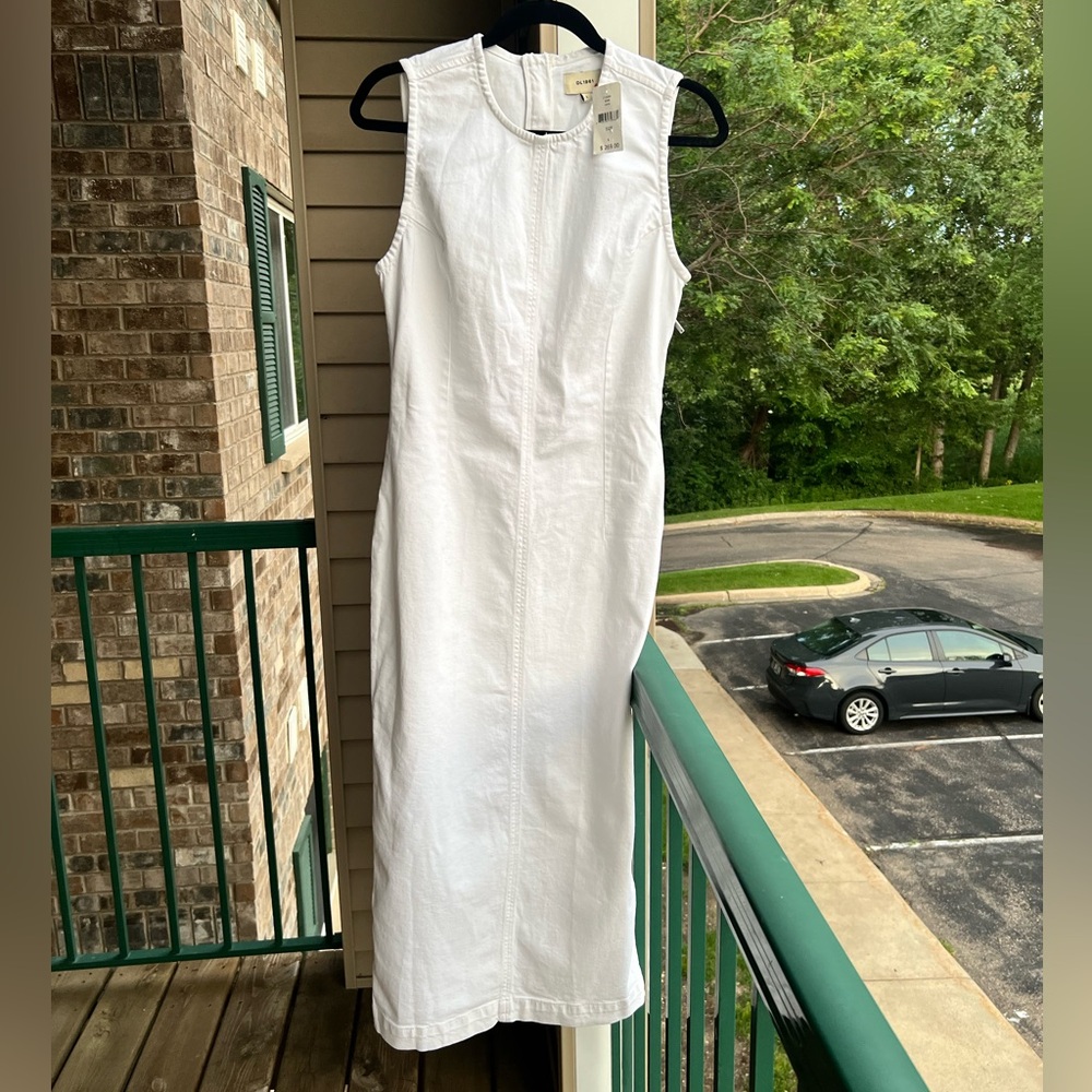 ๐ DL1961 White Denim Sleeveless Stretch Cotton Midi Dress Size L Elegant Summer - Picture 3 of 17